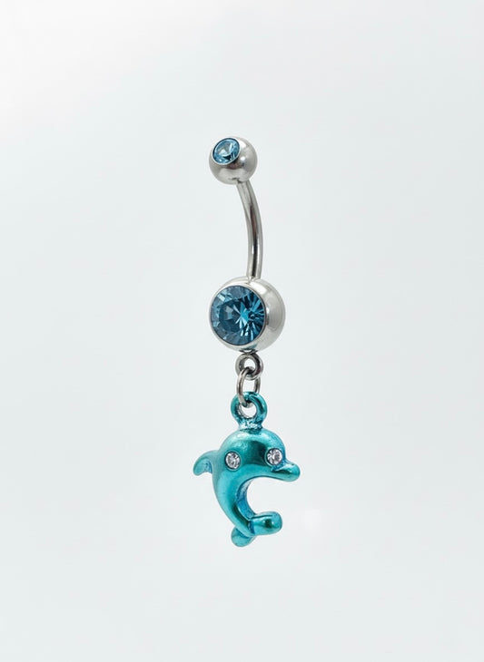 Blue Dolphin Belly Button Ring – 316L Surgical Steel