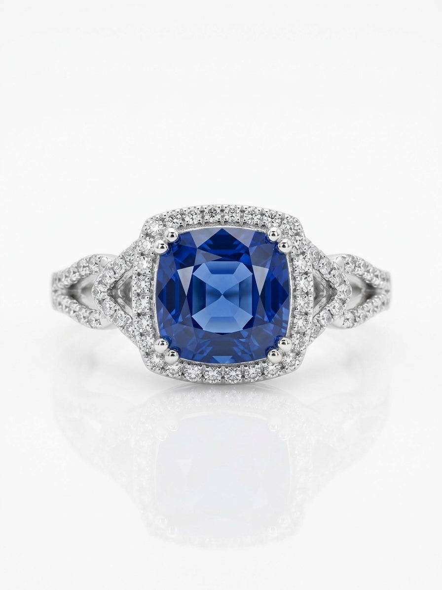 Blue sapphire CZ ring with elegant gemstone design