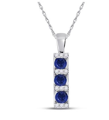 10K White Gold Blue Sapphire Diamond Pendant – 1/2 CTW on 20” Singapore White Gold Chain