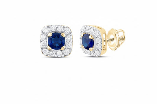 3mm round blue sapphire and diamond stud earrings in 14K yellow gold
