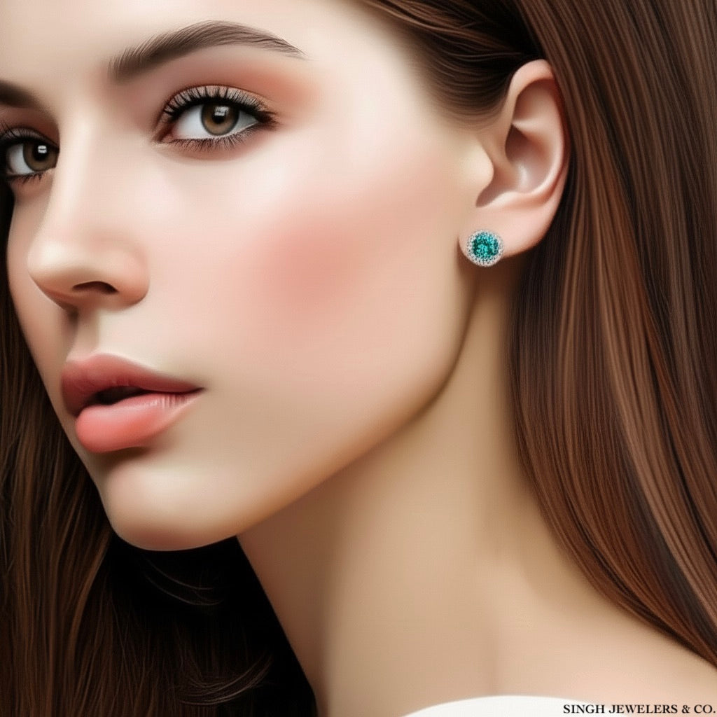 Sterling silver stud earrings with blue and white moissanite – 0.79 Ct with screw backs