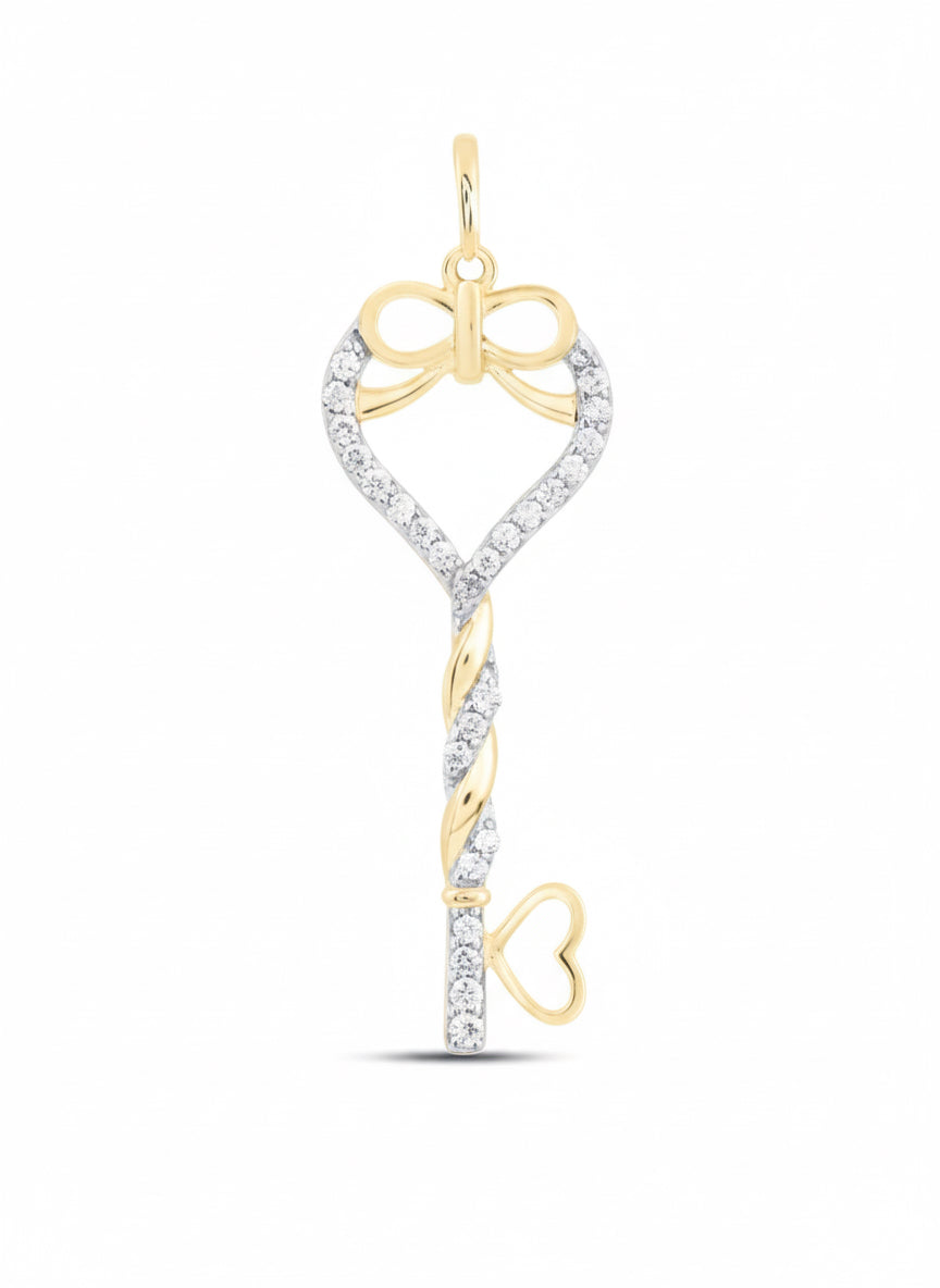 Diamond bow heart key pendant with 1/8 CTW natural diamonds