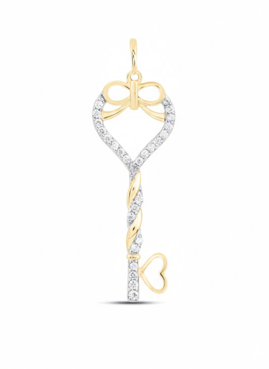 Diamond bow heart key pendant with 1/8 CTW natural diamonds
