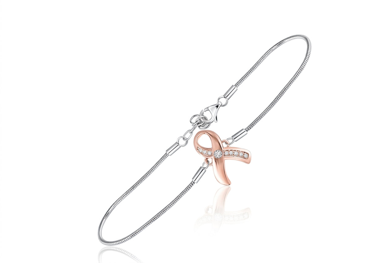 Pink ribbon jewelry bracelet with 1/20 cttw diamonds