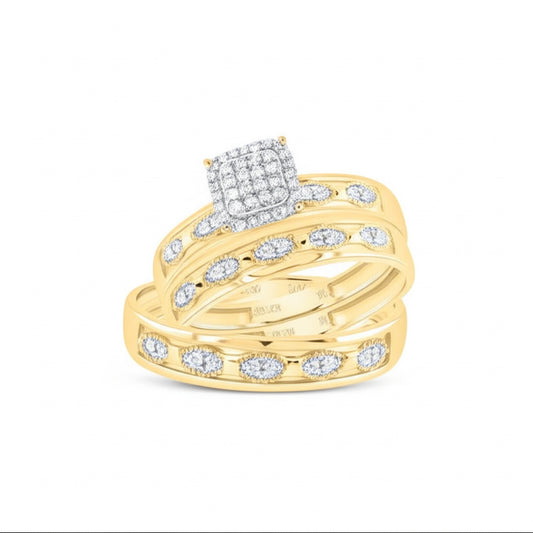 10K yellow gold engagement and wedding ring set with diamonds