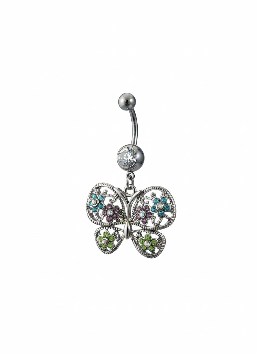 Butterfly belly button ring in 14G surgical stainless steel