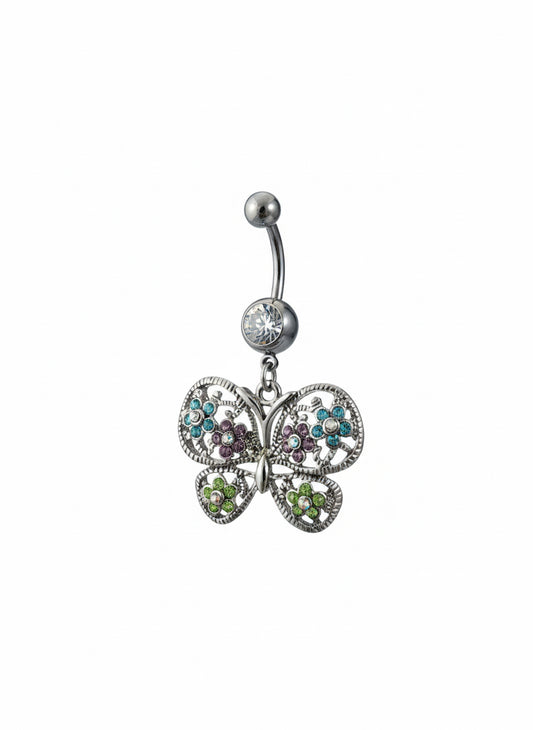 Butterfly belly button ring in 14G surgical stainless steel