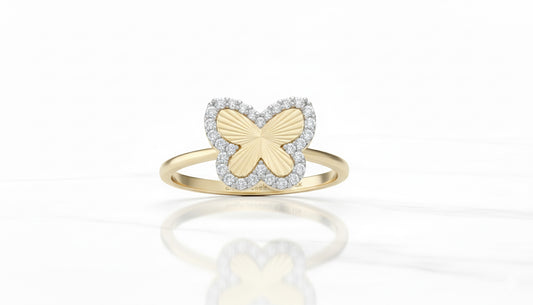Butterfly Diamond Ring – 10K Yellow Gold, 1/5 CTW Natural Diamonds