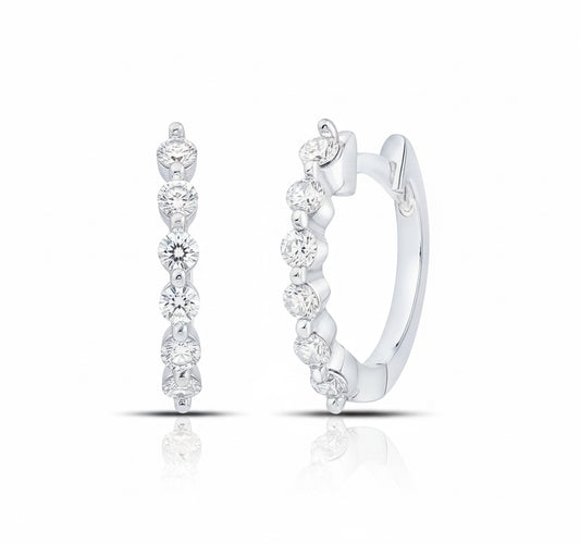 14K white gold round diamond hoop earrings with 1/4 carat total weight