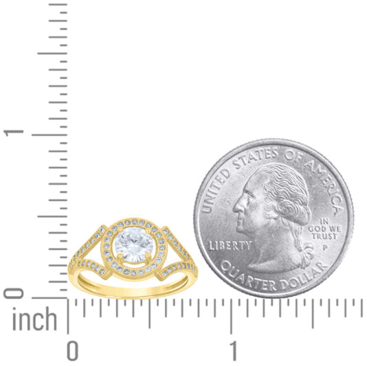 14K Yellow Gold Cubic Zirconia Center Round Halo Wedding Engagement Band Ring in Size 7, featuring a brilliant center stone surrounded by a sparkling halo.