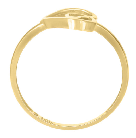Close-up of the smooth band of the 10K yellow gold heart ring, highlighting its polished finish and durable construction.
