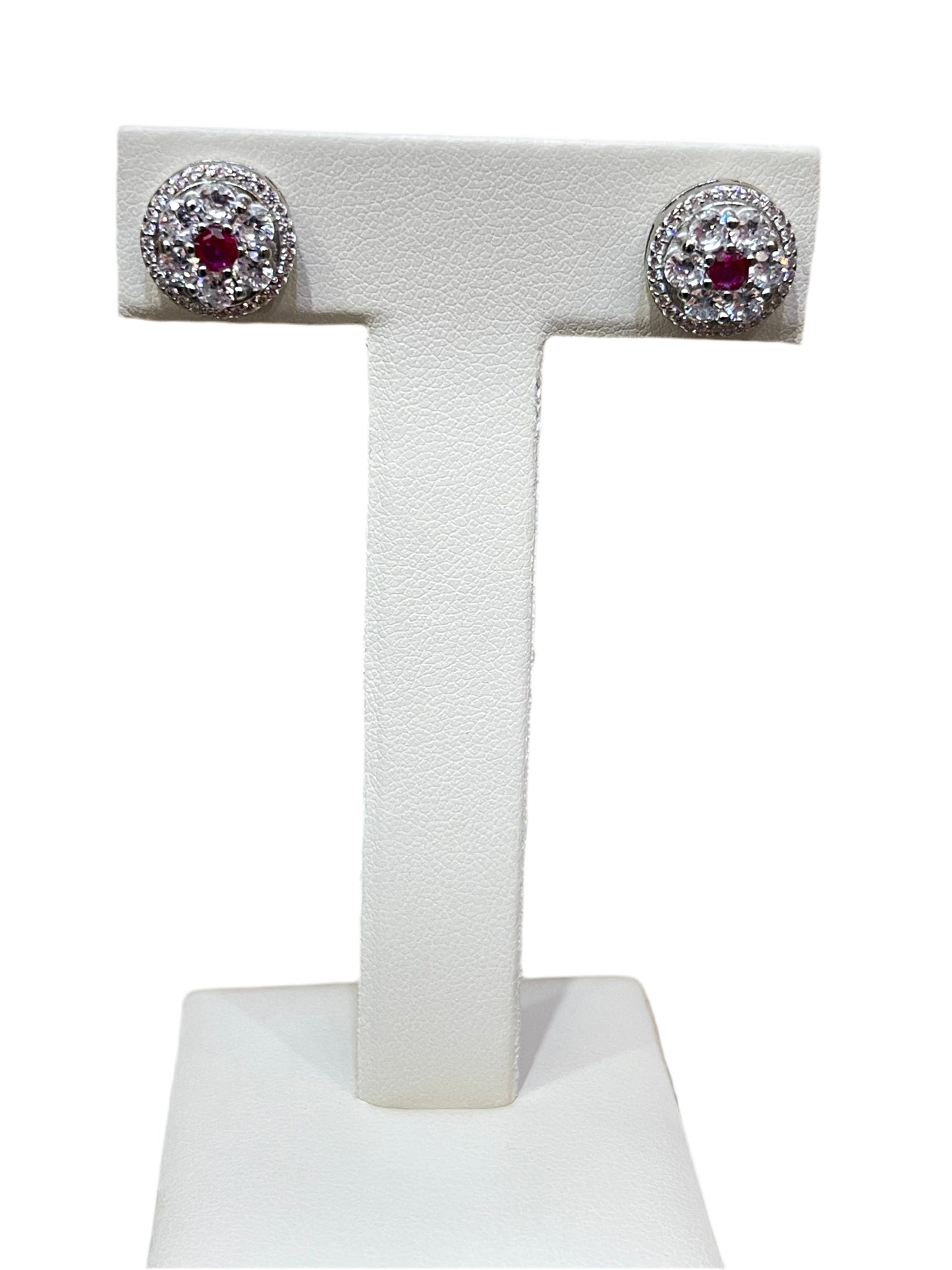 Sterling Silver Pink Stone CZ Stud Earrings