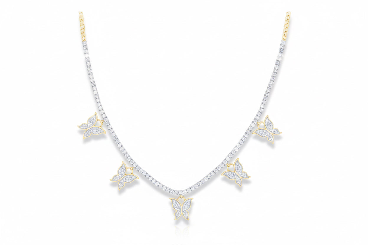 Necklace with butterfly-shaped pendants on a white background
