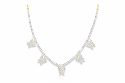 Necklace with butterfly-shaped pendants on a white background