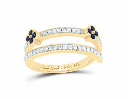 Clover band in 14K gold with blue sapphires and natural diamonds