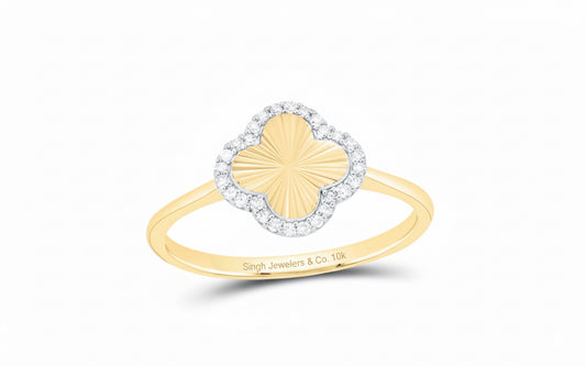 Clover diamond ring in 10K yellow gold with 1/10 carat natural diamonds