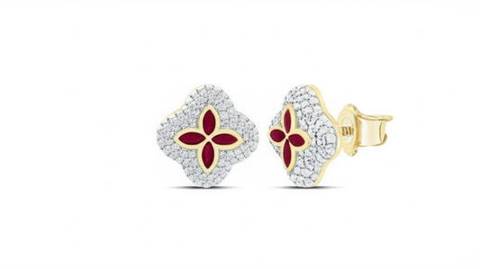 Clover Earrings with Ruby & Diamonds – 5/8 CTW in Gold