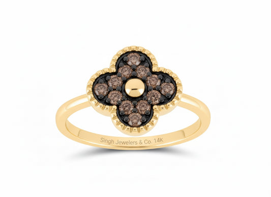 14K gold clover ring with 1/3 CTW cognac diamonds