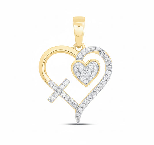 Cross and heart diamond pendant in 10K gold with 1/5 CTW natural diamonds