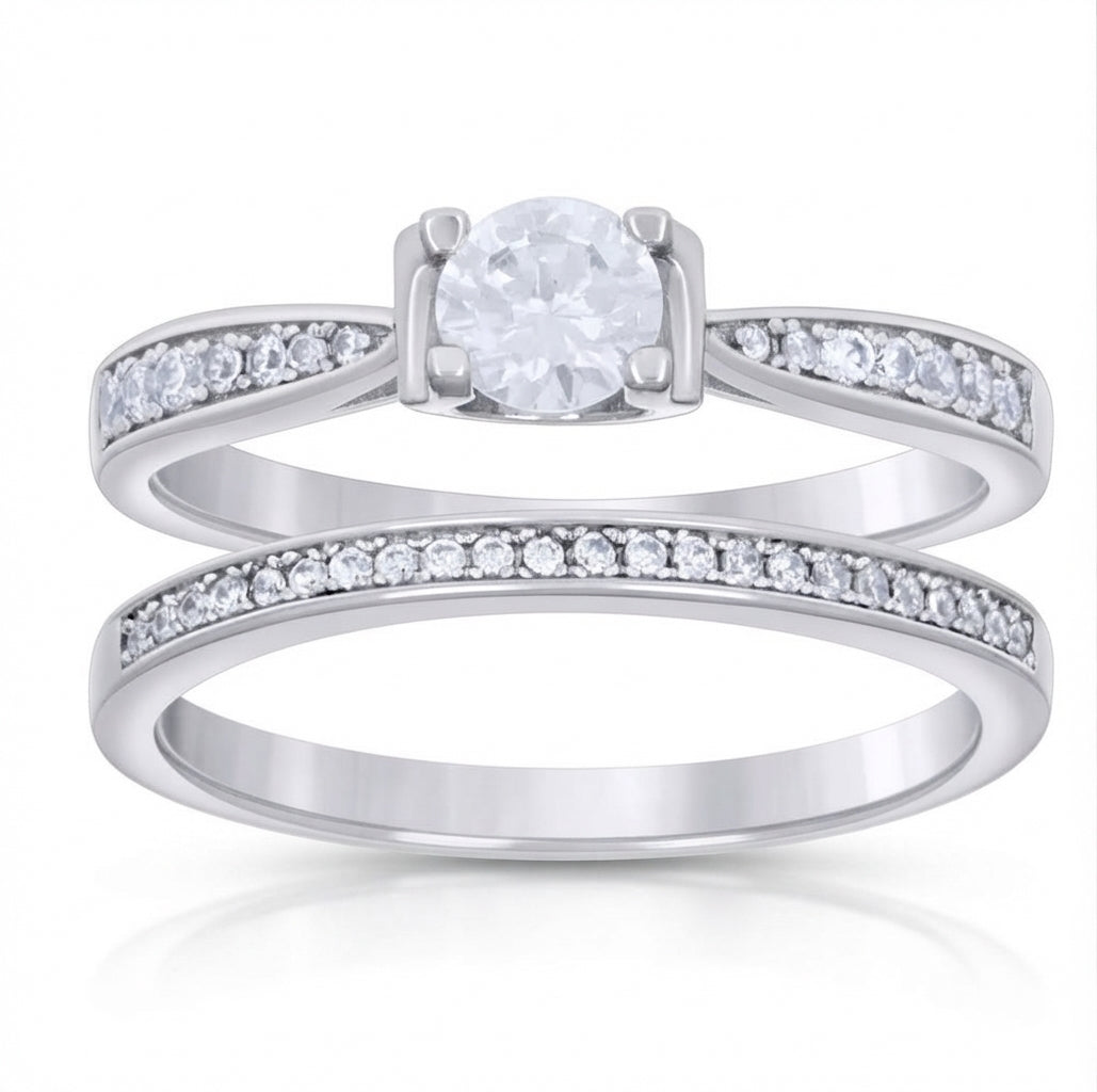 Close-up of cubic zirconia sterling silver ring set