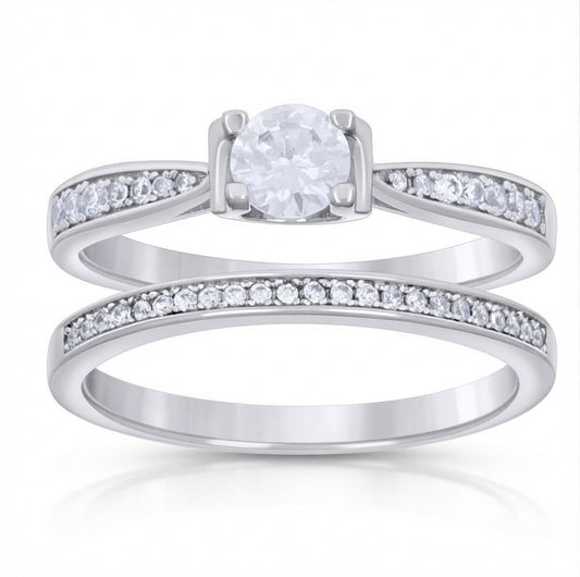 Close-up of cubic zirconia sterling silver ring set