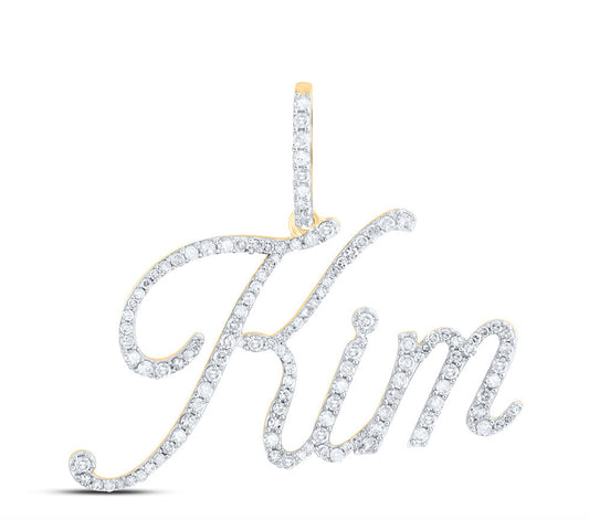 Elegant Kim custom name pendant with natural diamonds set in 10K yellow gold