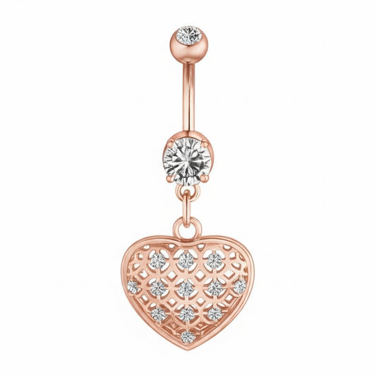rose gold CZ dangle belly button ring made from 316L surgical stainless steel