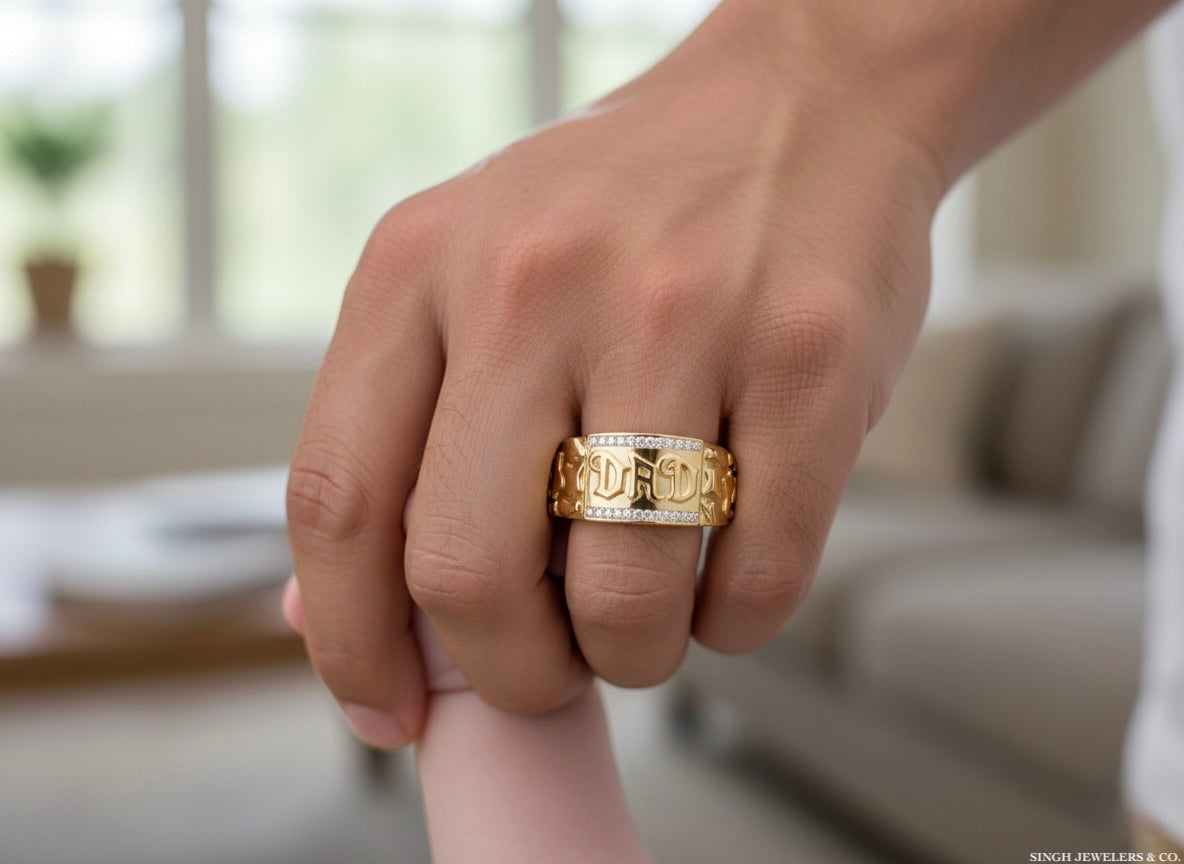 10K yellow gold dad ring with natural diamonds for men