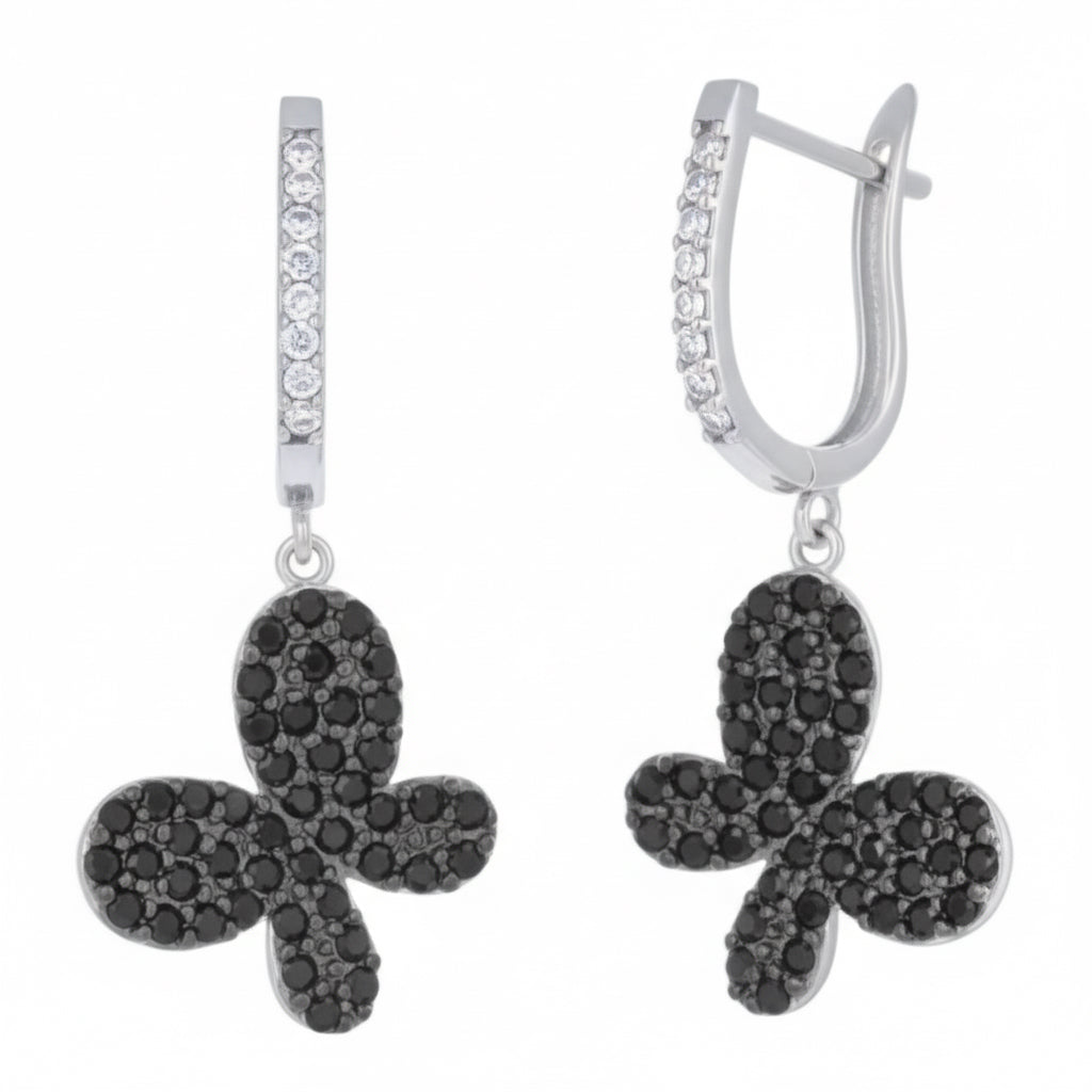 Dangle butterfly earrings with white sapphires in sterling silver