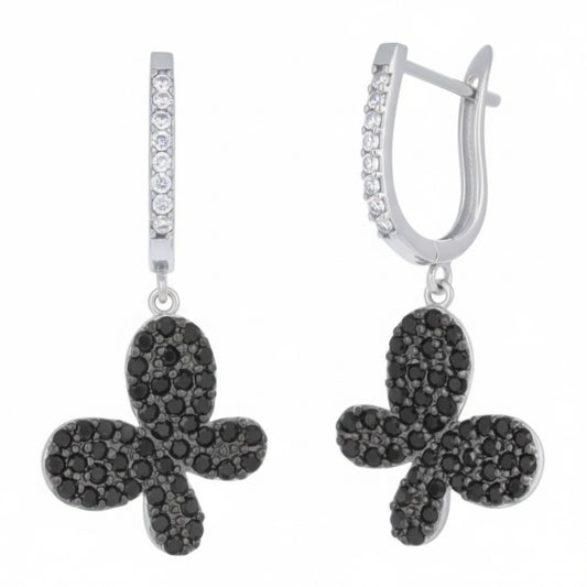 Dangle butterfly earrings with white sapphires in sterling silver