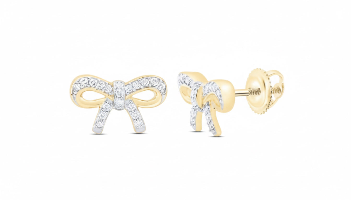 10K gold diamond bow earrings with 1/10 carat natural diamonds
