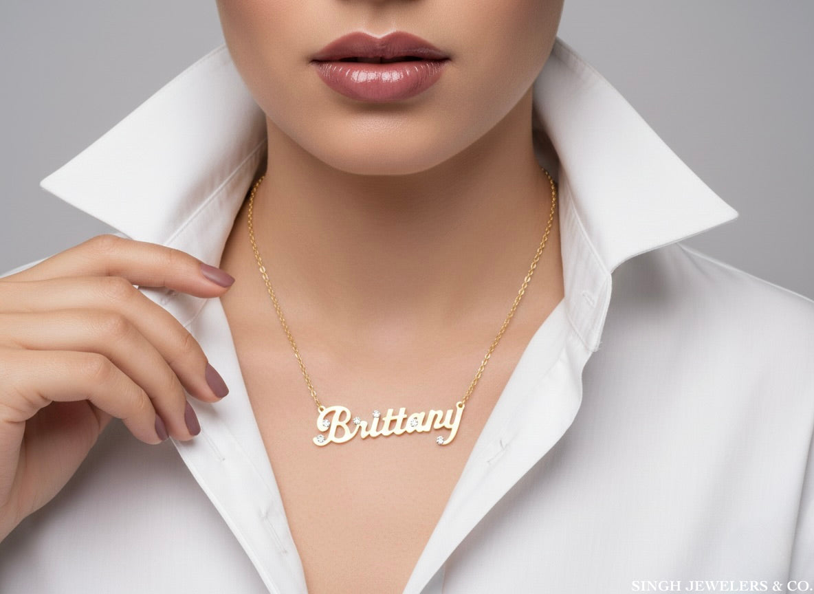 1/20 CTW natural diamond nameplate necklace