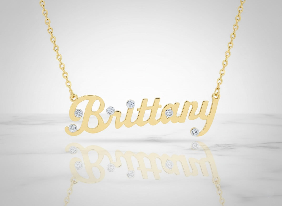 Diamond “Brittany” nameplate necklace in 10K gold