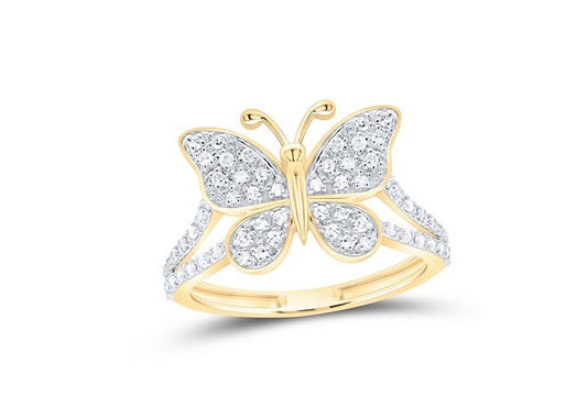 Diamond butterfly ring in 10K yellow gold with 1/4 CTW sparkle