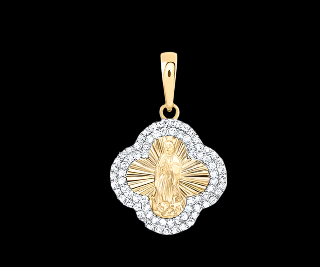 Mother Mary 1/3 Cttw Diamond Clover Charm in 10k & 14k Gold