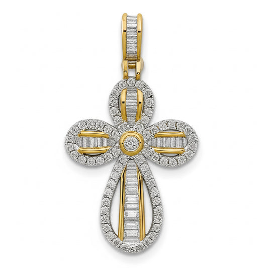 10K gold religious cross pendant with 5/8 CTW baguette and round diamonds
