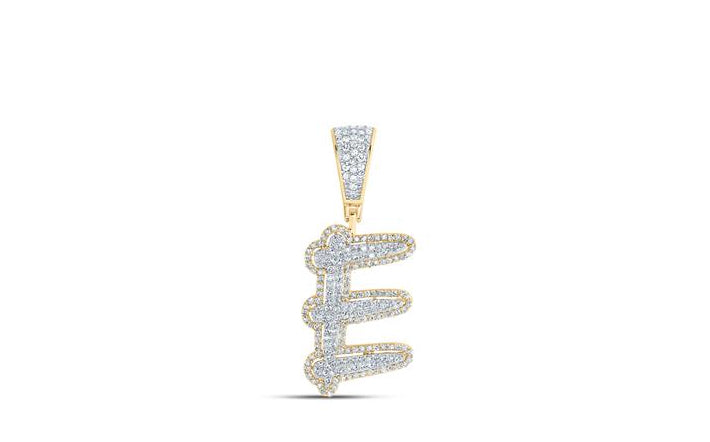 10k yellow gold diamond 'E' initial charm pendant with 1/3 carat total weight of diamonds.