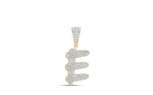 10k yellow gold diamond 'E' initial charm pendant with 1/3 carat total weight of diamonds.
