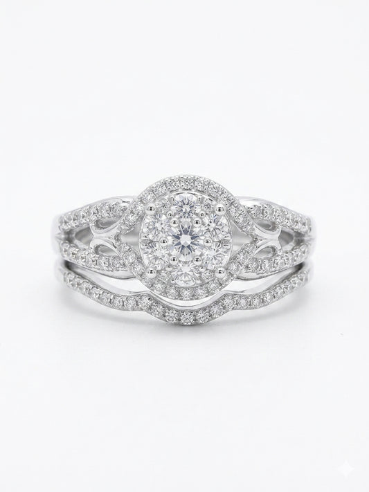 1/2 carat diamond bridal set in 10K white gold ring size 7 showing engagement ring and wedding band
