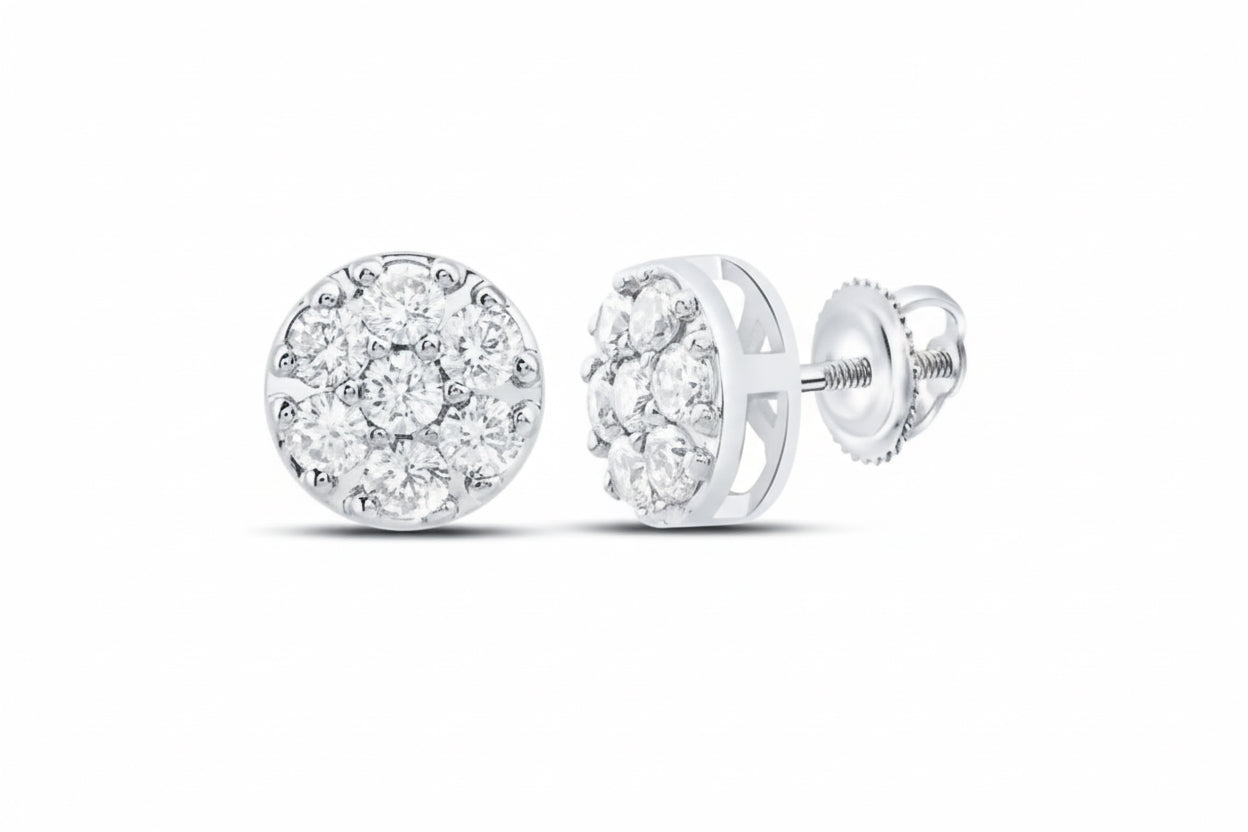 Diamond flower earrings in 10K white gold – 1/2 CTW