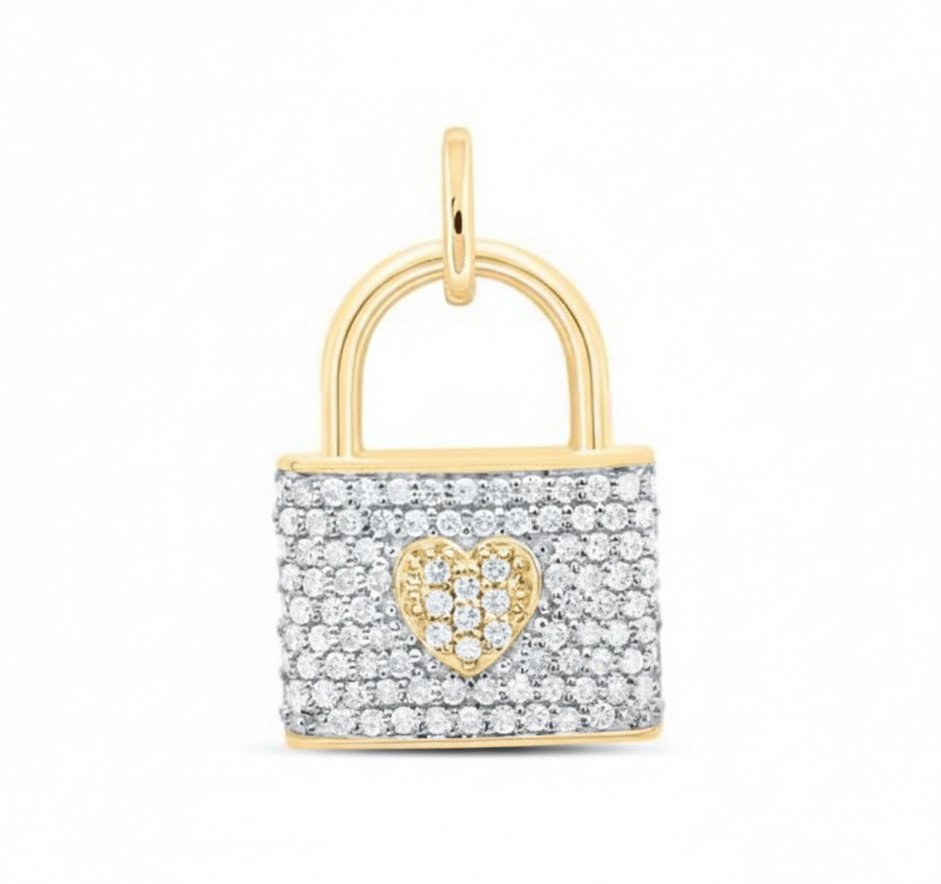 1/4 CTW natural diamond heart lock pendant in 10K yellow gold, romantic jewelry gift
