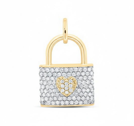 1/4 CTW natural diamond heart lock pendant in 10K yellow gold, romantic jewelry gift