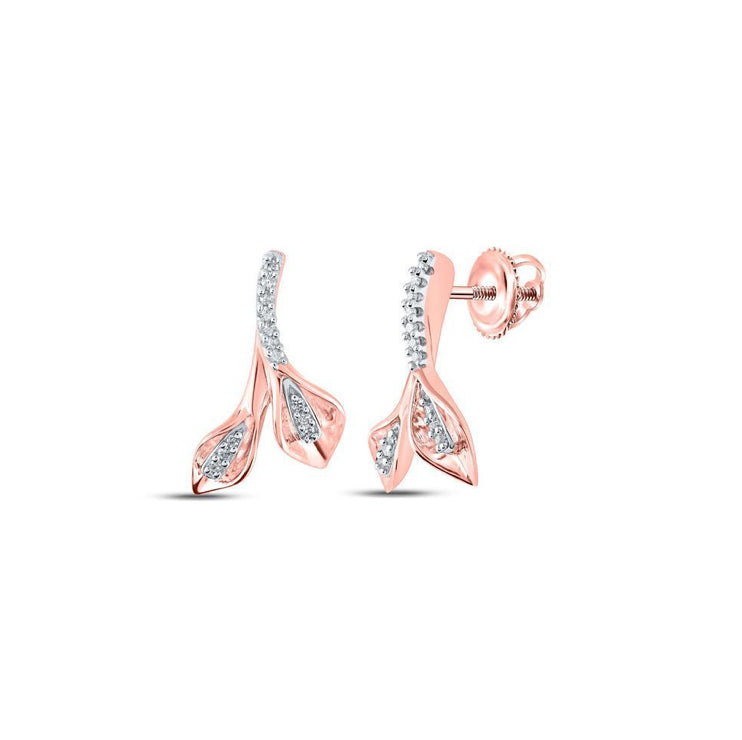 10K yellow gold diamond leaf earrings featuring 1/10 cttw diamonds