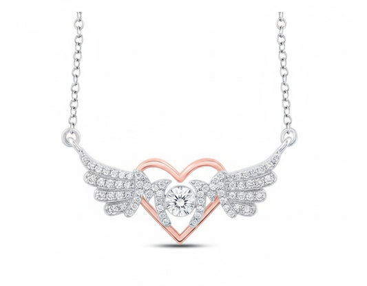 Sterling silver diamond Mom necklace with heart and angel wings