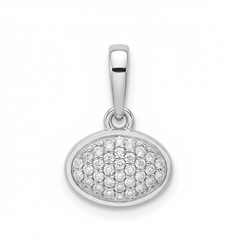delicate diamond pendant in oval setting, yellow or white gold