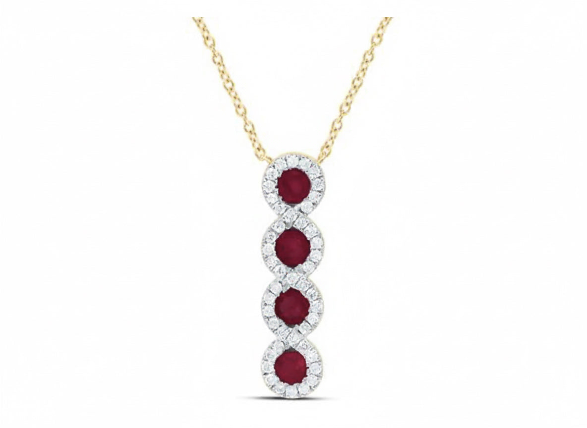 Diamond and ruby necklace in 14K yellow gold, 18 inches