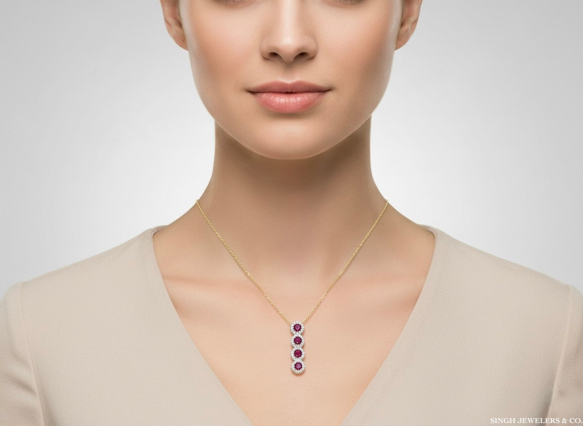 Diamond and ruby necklace in 14K yellow gold, 18 inches