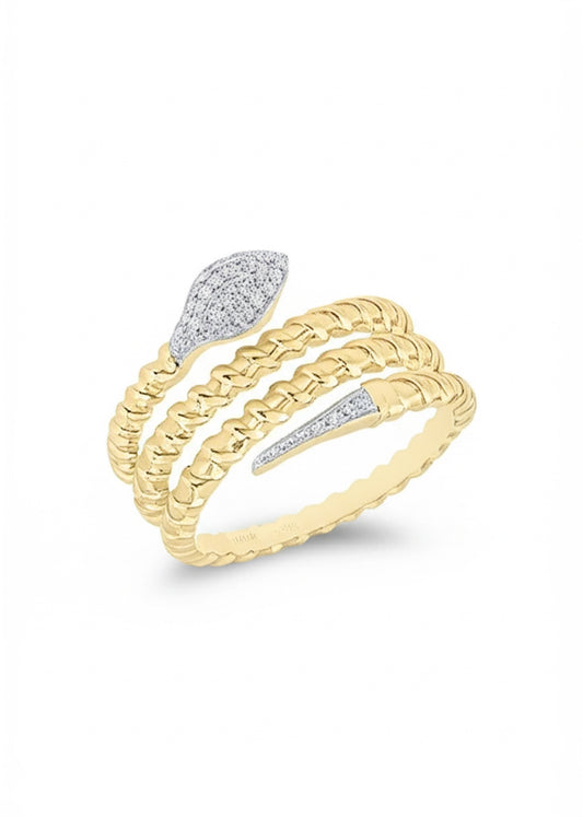 Diamond snake ring in 14K yellow gold with 1/8 CTW natural diamonds