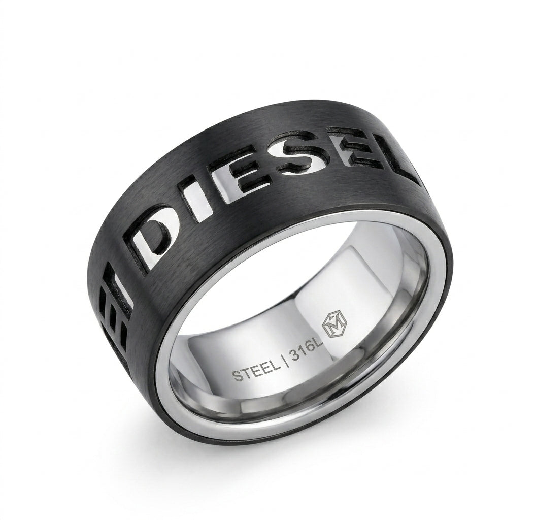 Diesel stainless steel ring for men with modern industrial design