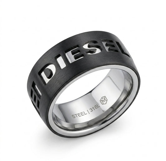 Diesel stainless steel ring for men with modern industrial design